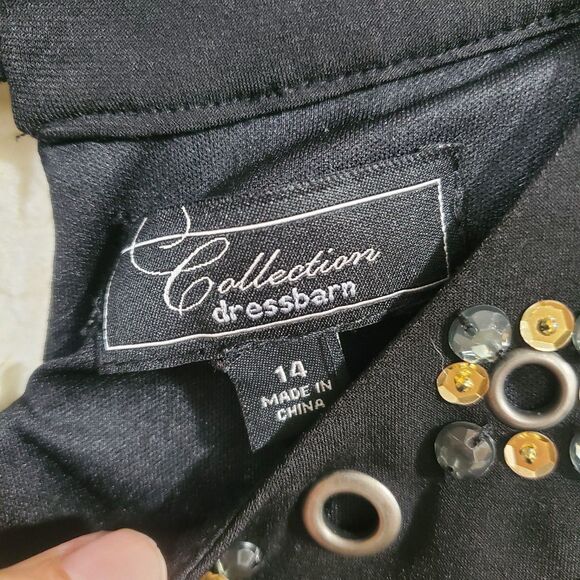 Collection Dressbarn Size 14 Sleeveless Handkerchief Hem Dress Black Gold - Picture 13 of 16